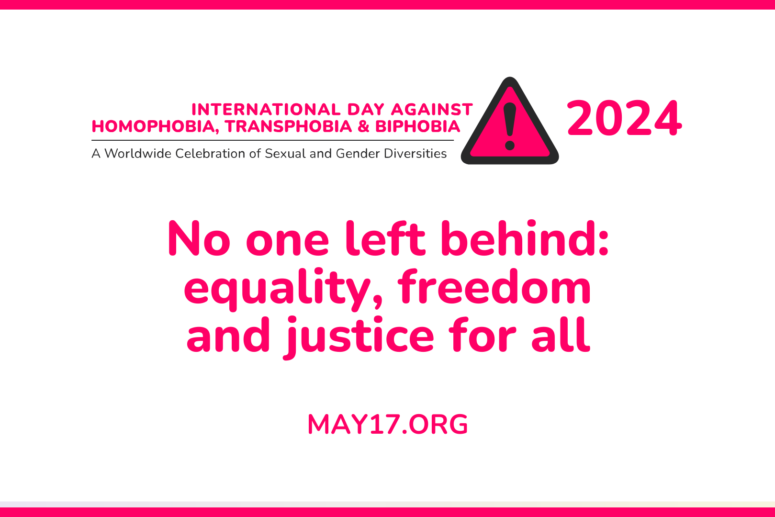 Text above the IDAHOBIT logo reads: "No one left behind: equality, freedom and justice for all"
